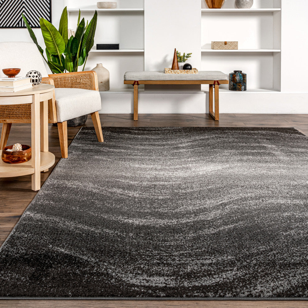 Nuloom Contemporary Ombre Waves Polypropylene Rug, Charcoal 6'7"x9'