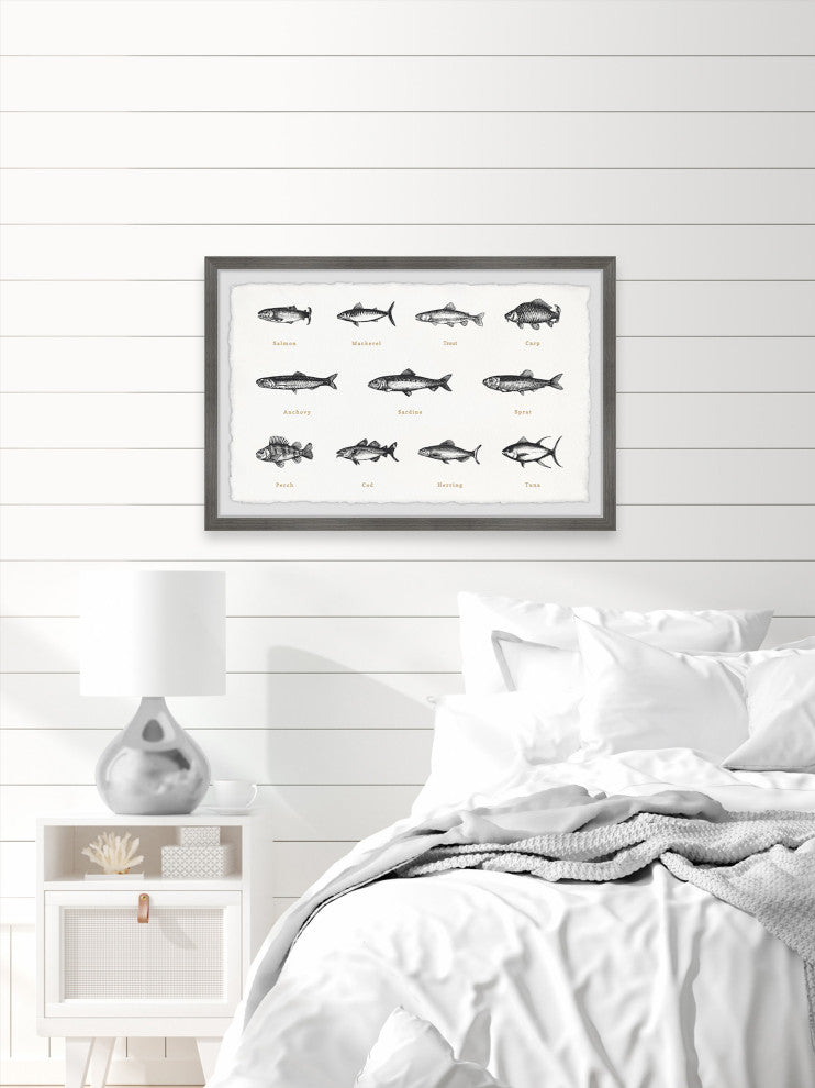 "Deep-Sea Fishes in White" Framed Painting Print, 12x8