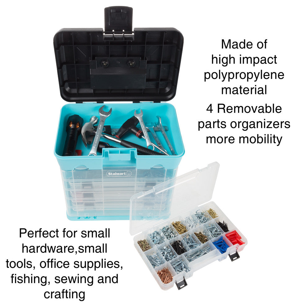 Storage Tool Box-Durable Organizer Utility Box-4 Drawers by Wakeman, Light Blue