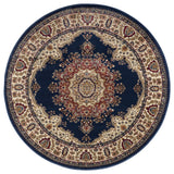 Fiona Traditional Oriental Navy Round Area Rug, 8' Round