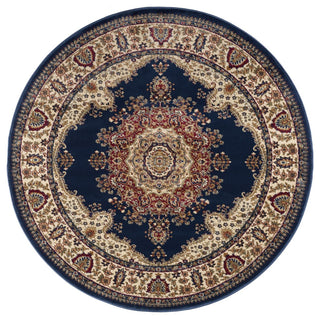 Fiona Traditional Oriental Navy Round Area Rug, 8' Round