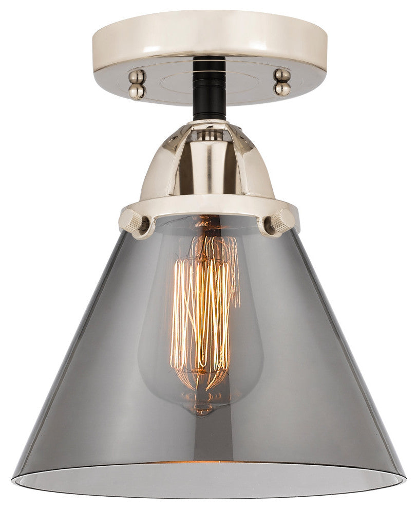 Large Cone Semi-Flush Mount, Black Polished Nickel, Plated Smoke, Plated Smoke