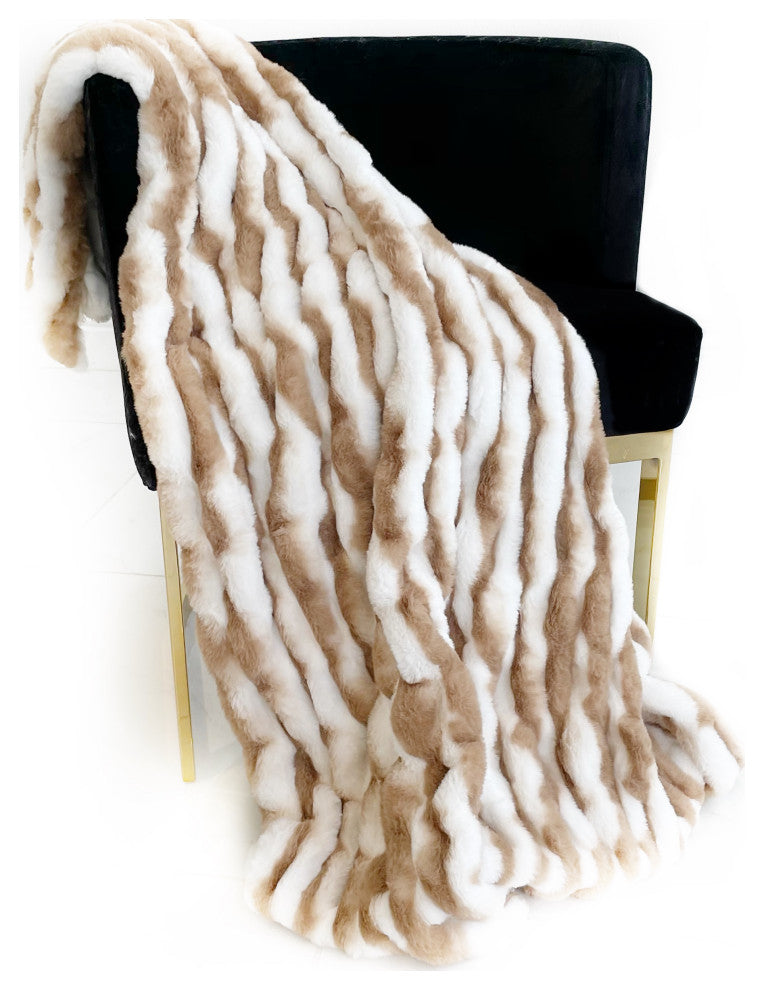 White Taupe Snow Chinchilla Faux Fur Luxury Throw Blanket, Throw 36Wx60L