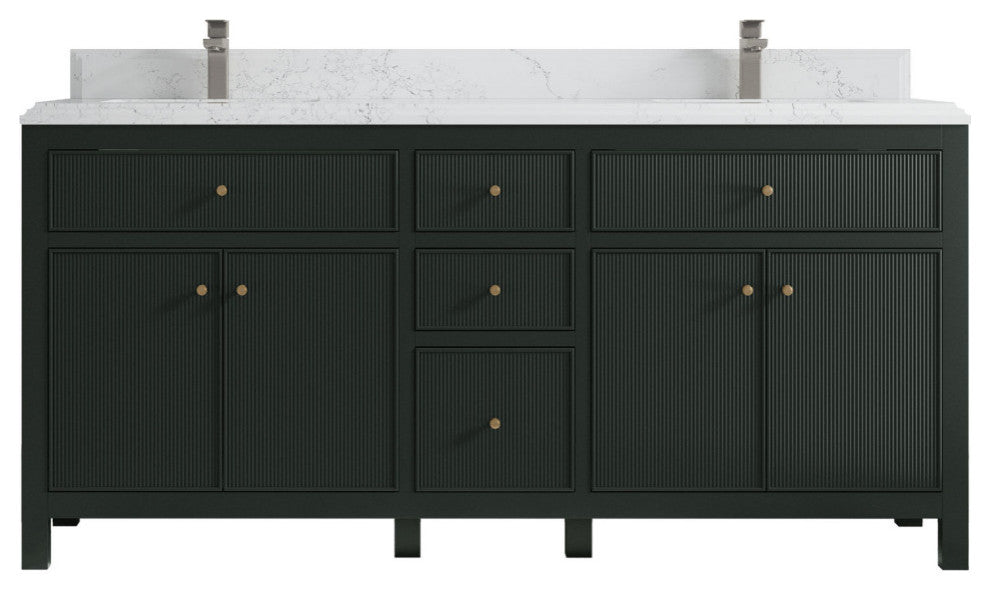Sonoma 72 Double Sink Reeded Bath Vanity in Dark Forest Green 1.5" Empira Quartz