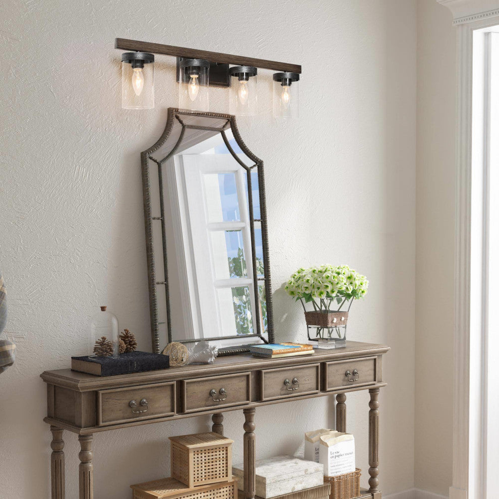 LNC 28" Farmhouse 4-Light Bathroom Vanity Light With Clear Glass