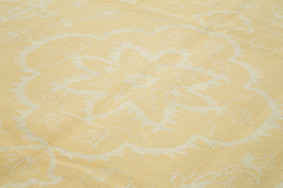 Rug N Carpet - Handwoven Oriental 9' 1" x 11' 11" Decorative Yellow Oushak Rug