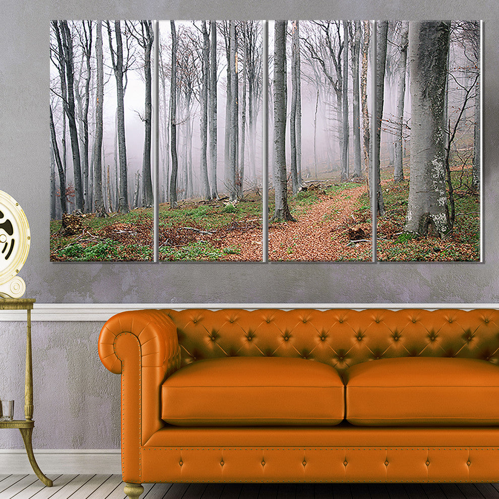 Thick Woods in Morning Forest, Modern Forest Canvas Art, 48"x28", 4 Panels