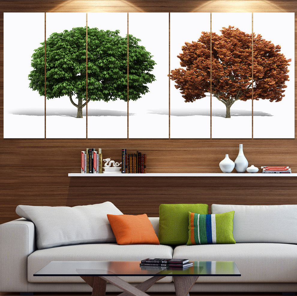 Green and Red 3D Fractal Trees, Abstract Wall Art Canvas, 83"x32", 7 Panels