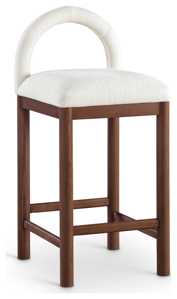 Conrad Upholstered Bar and Counter Stool, Cream, Linen Textured Fabric, Brown