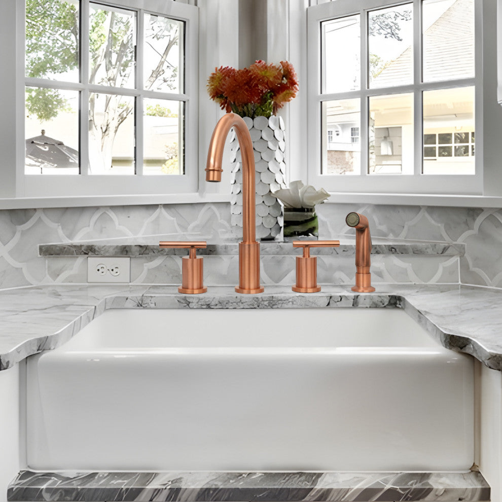 Akicon™ Two-Handles Copper Widespread Kitchen Faucet With Plastic Side Sprayer