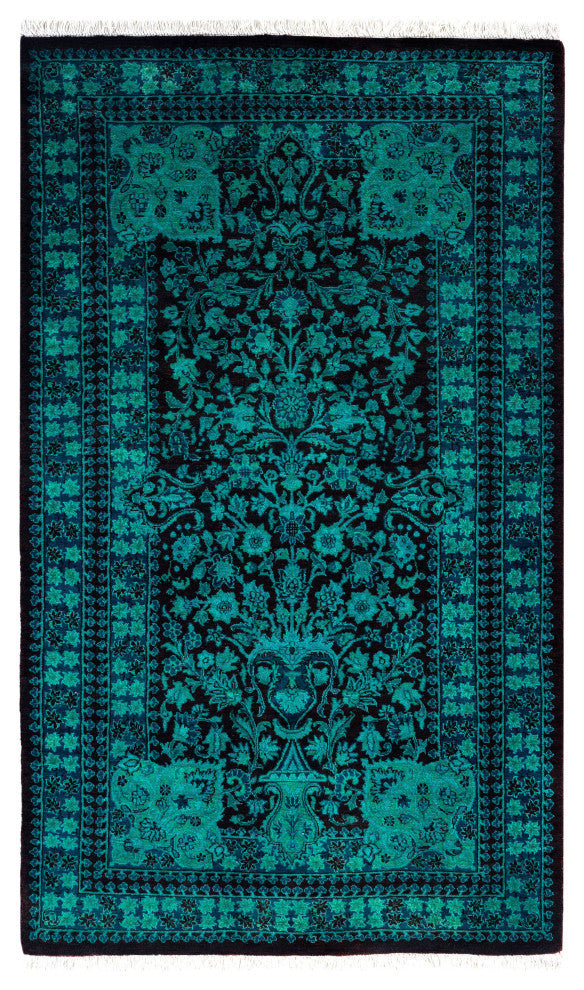 Overdyed One-of-a-Kind Hand-Knotted Area Rug Green, 3' 1" x 5' 2"