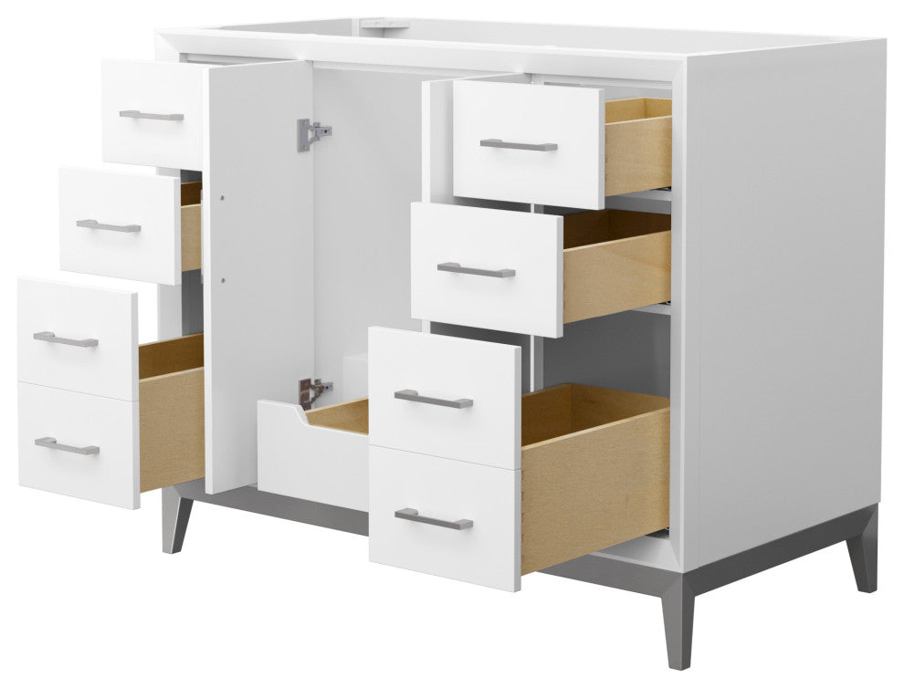 Amici 42" White Single Vanity, No Top, No Sink, Brushed Nickel Trim