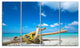 "Deadwood On White Sand Beach" Contemporary Seascape Wall Art, 4 Panels, 48"x28"