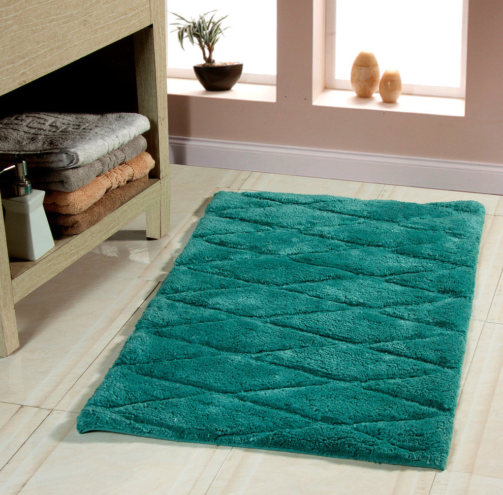 Bath Rug Cotton, 2 Piece, 34"x21" and 36"x24", Arctic Blue, Raised Diamond