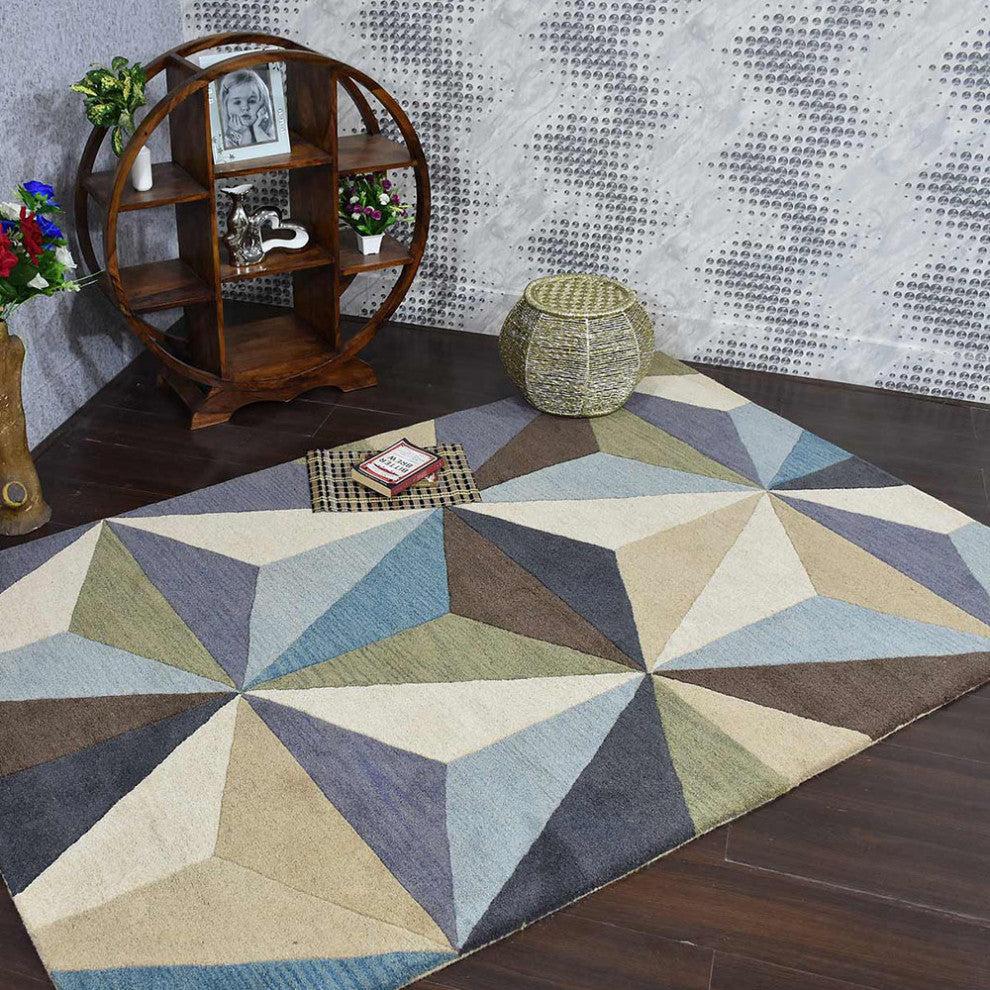 HAND TUFTED WOOL ECO-FRIENDLY AREA RUGS - Rectangle,Multicolor,Geometric