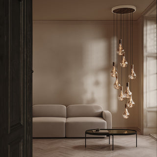 Large canopy white & walnut, brass grip with 9 walnut pendants & 9 Voronoi II US