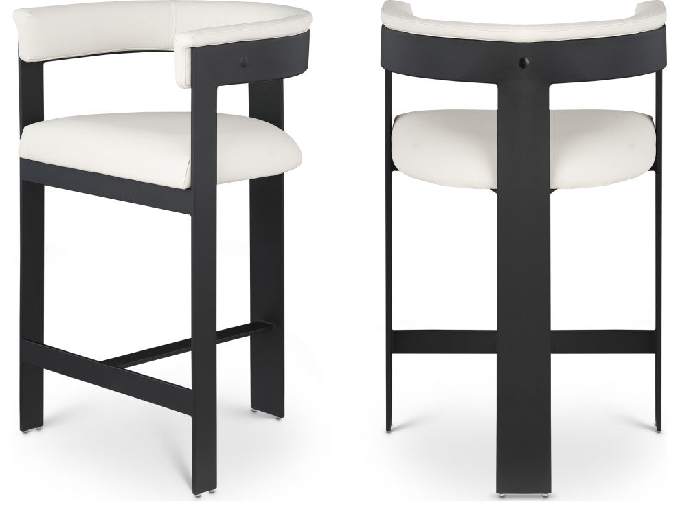 Romeo Upholstered Counter Stool, Set of 2, Cream, Vegan Leather, Matte Black