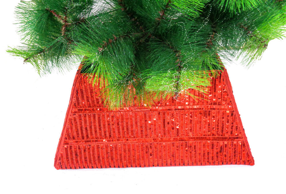 Hand Beaded Christmas Tree Collar, Red Sequins