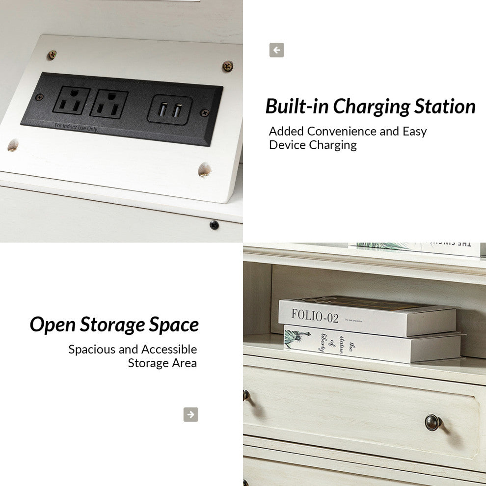 Drawer Solid Wood Nightstand Set of 2, White