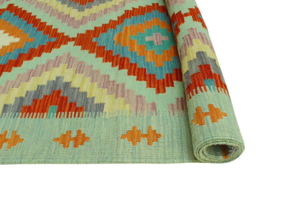 Sangat Kilim Curley Red/Light Green Runner, 2'9x8'3