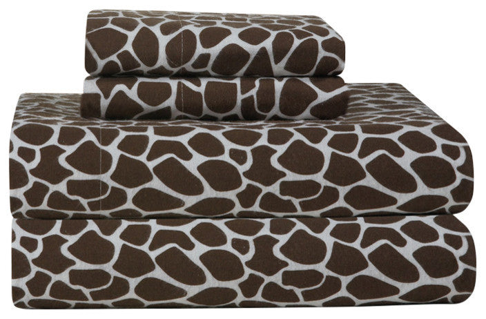 Pointehaven 170 Flannel Sheet Set, Giraffe Chocolate, Twin