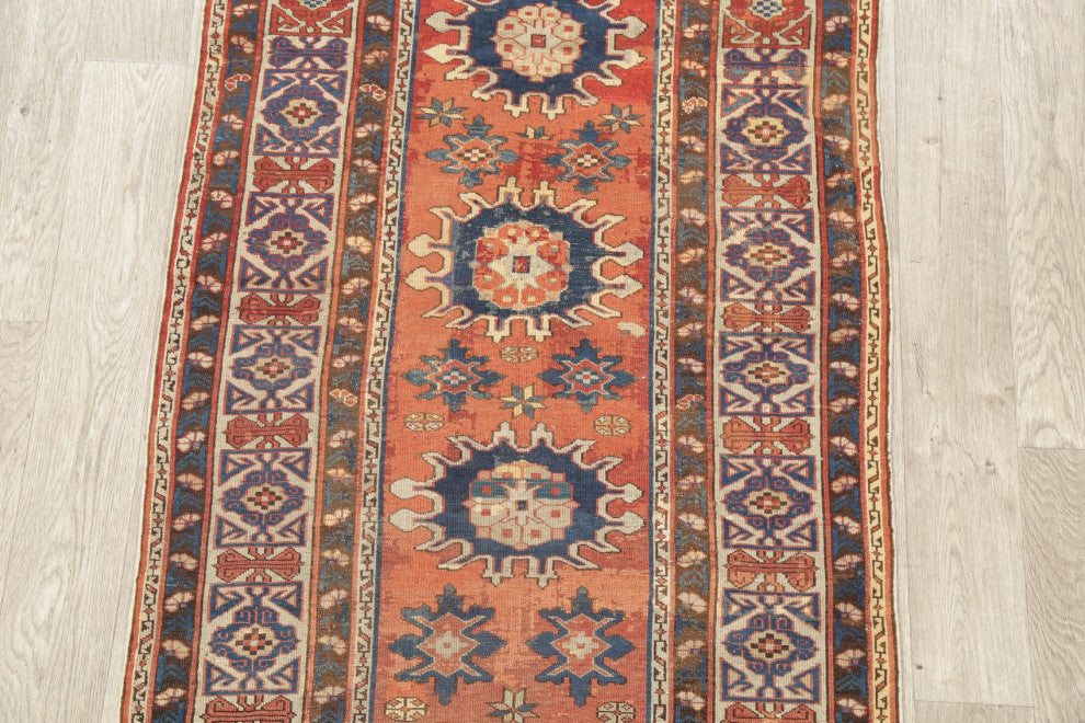 Consigned, Antique Russian Oriental Traditional Handmade Area Rug, Orange, 3x5