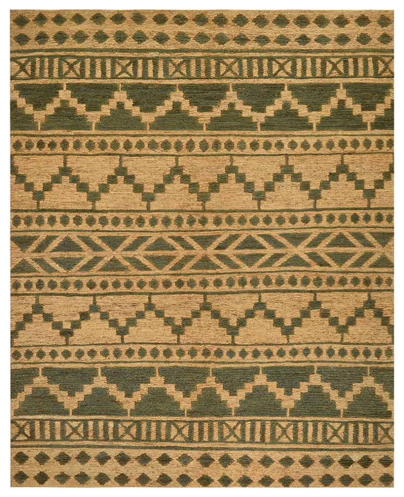 HAND KNOTTED SUMAK JUTE ECO-FRIENDLY SOLID AREA RUG,Green Beige,Oriental,Outdoor, [Rectangle] 4'x6'