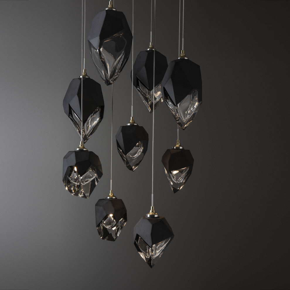Chrysalis 9-Light Mixed Crystal Pendant Modern Brass Finish- Long, Black Crystal