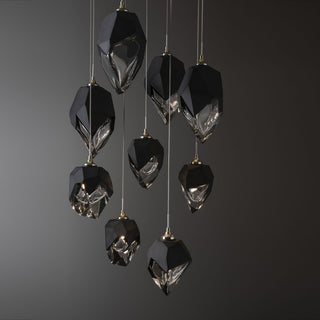 Chrysalis 9-Light Mixed Crystal Pendant Modern Brass Finish- Long, Black Crystal