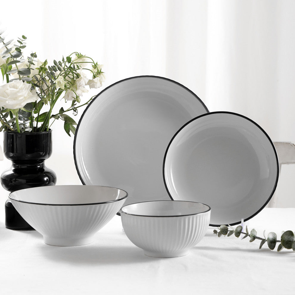 Christian Siriano Lustra Stoneware 16 Piece Dinnerware Set, White