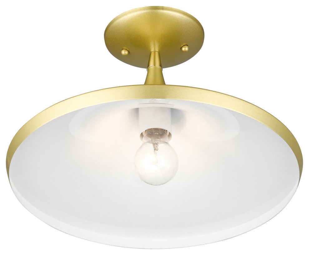 Livex Lighting Waldorf 1-Light Soft Gold Semi-Flush With Polished Brass Accents