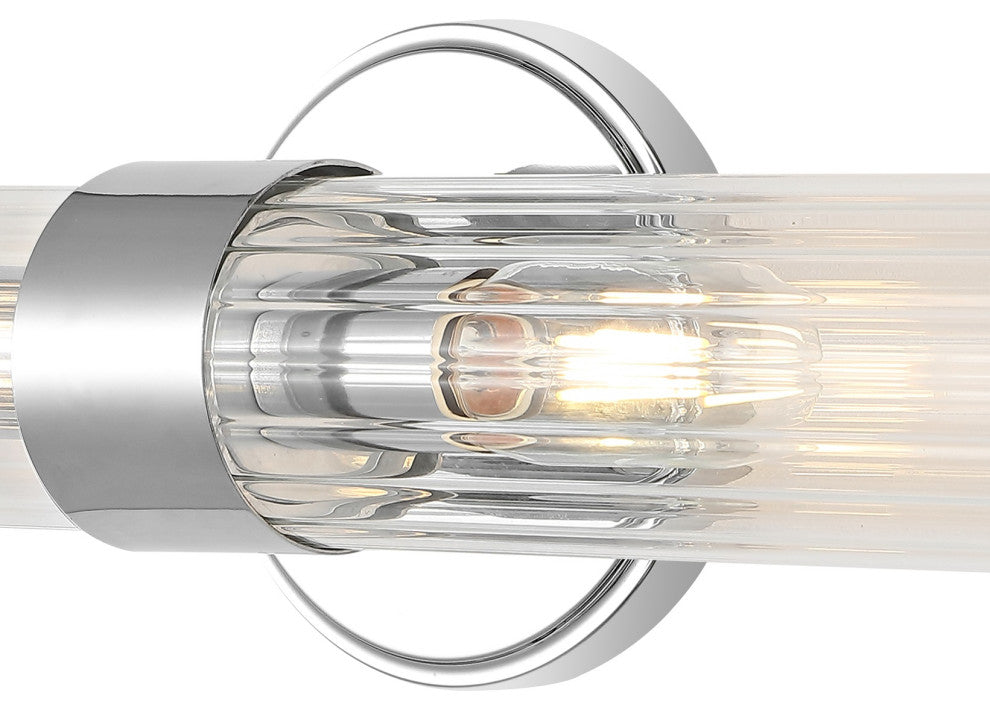 Cecil Tall Cylinder Iron/Striped Glass Modern LED Vanity, Chrome, 2-Light