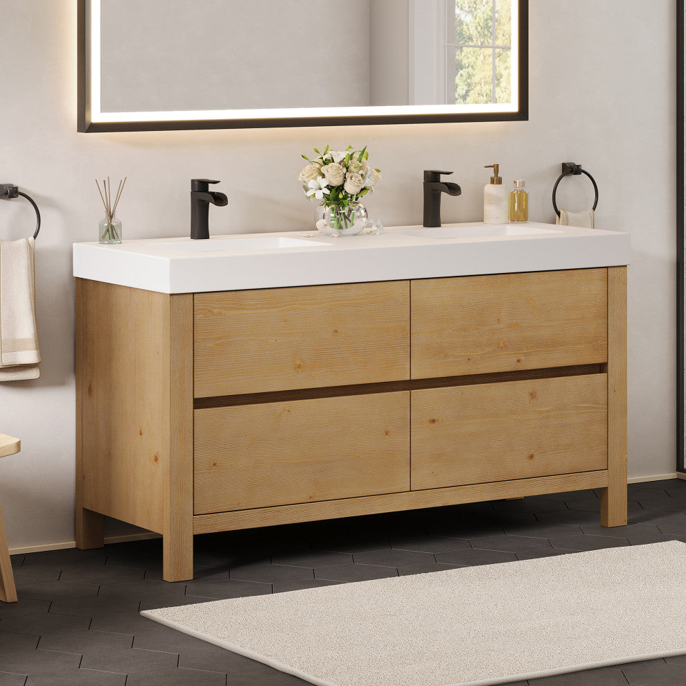 Cascadia Bathroom Vanity, Weathered Fir, 60", No Mirror