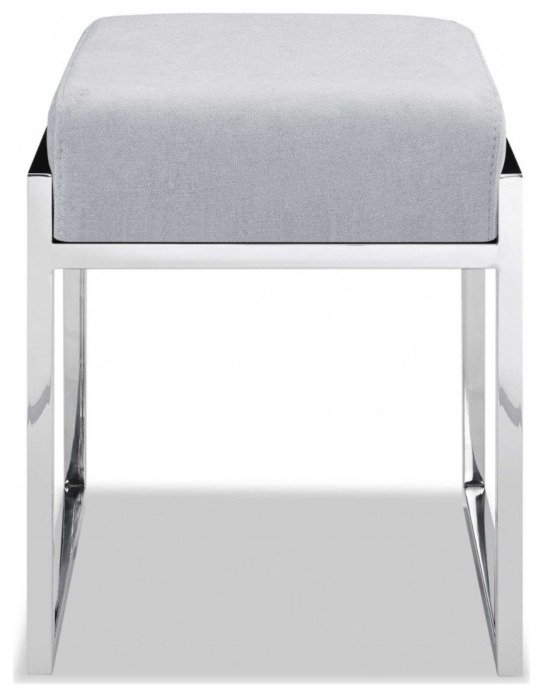 HomeRoots Ottoman Light Gray Fabric Stainless Steel Base