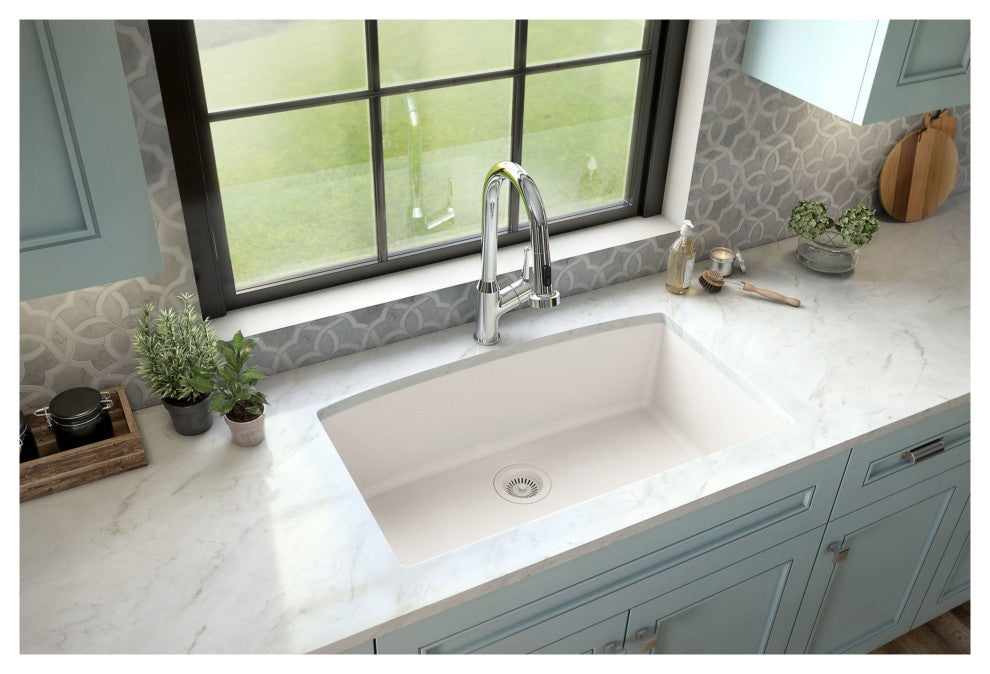Karran Undermount Quartz 32" Single Bowl Kitchen Sink Kit, White