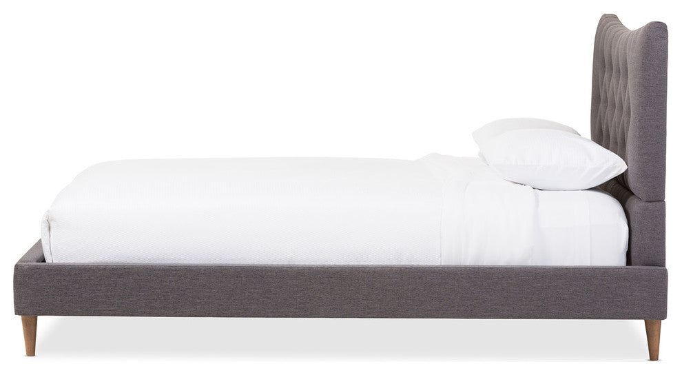 Hannah Mid-Century Dark Gray Fabric Queen Size Platform Bed