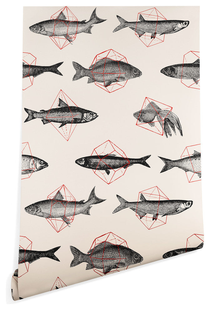 Deny Designs Florent Bodart Fishes, Geometrics Wallpaper, Beige, 2'x8'