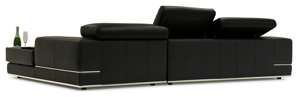 Encore Black Leather Sofa, Right Chaise