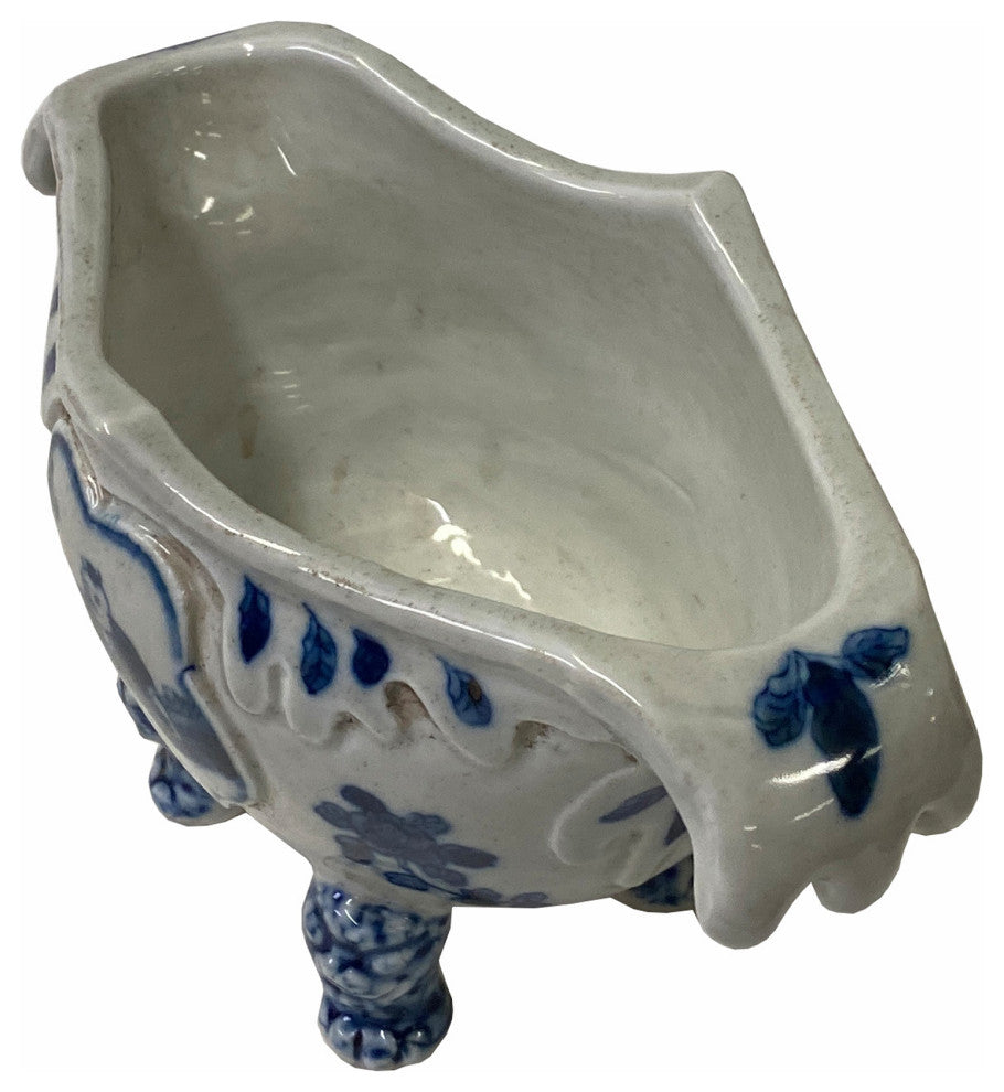 Chinese Oriental Blue Off White Porcelain Graphic Container Planter Hws1792
