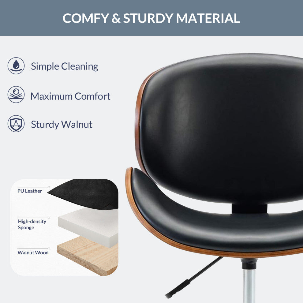 Mid-Century Swivel Office Desk Chair, Black