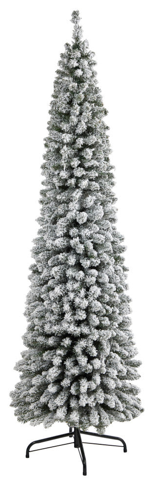 7' Flocked Pencil Artificial Christmas Tree With 574 Bendable Branches