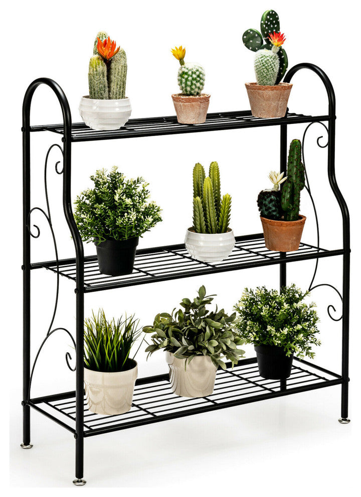 Costway 3-Tier Metal Plant Stand Scrollwork Pattern Flower Display Shelf