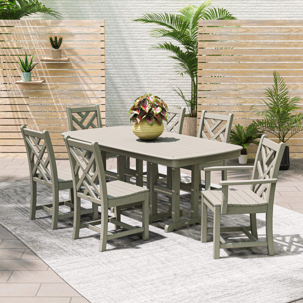 Polywood Chippendale 7-Piece Dining Set, Black