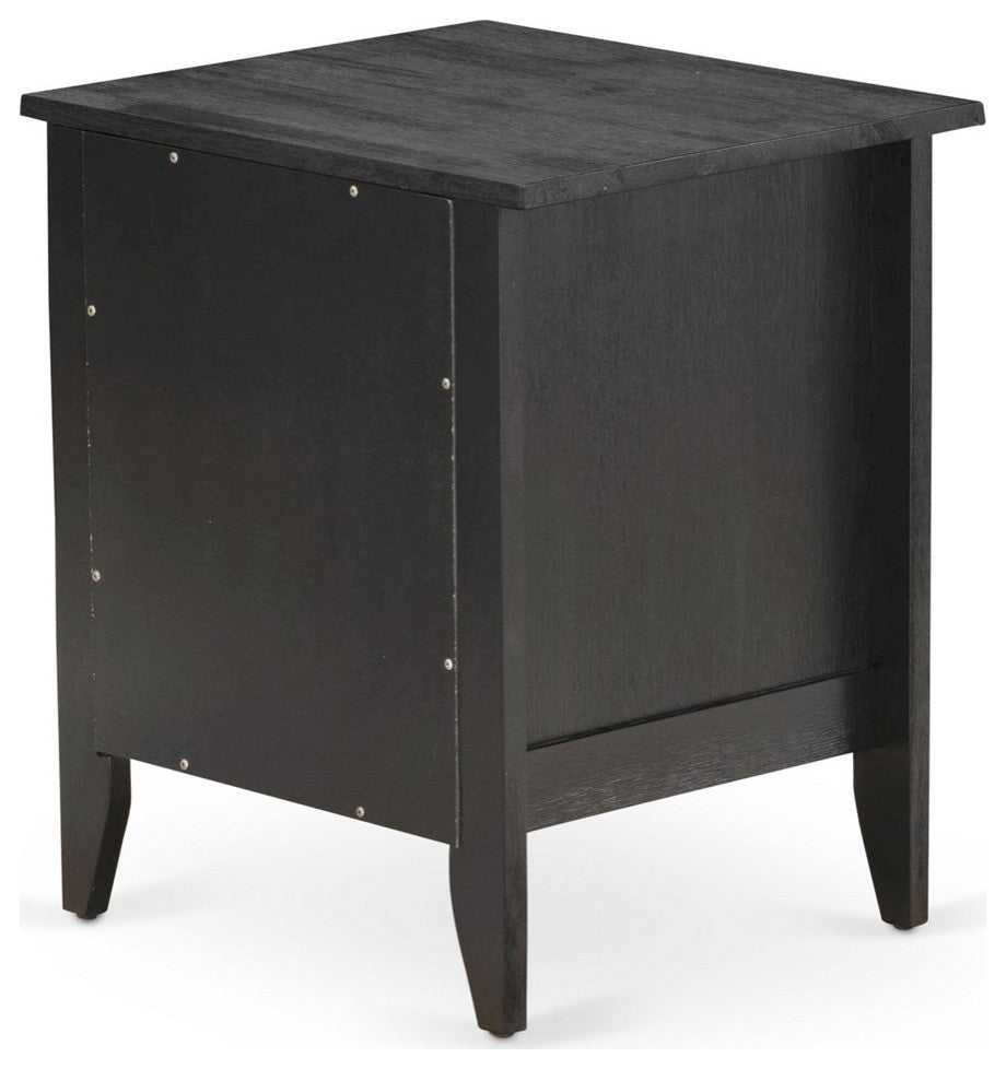 Nightstand Bedroom, 1 Wooden Drawer, Wire Brushed Black Finish