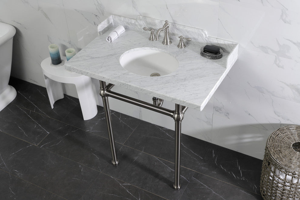 Kingston Brass LMS36MB8 36" Carrara Marble Console Sink, Legs
