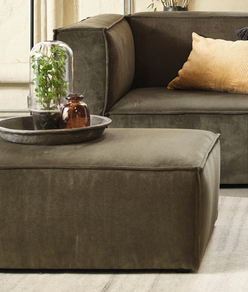 Burt Modular Ottoman, Olive Green Corduroy
