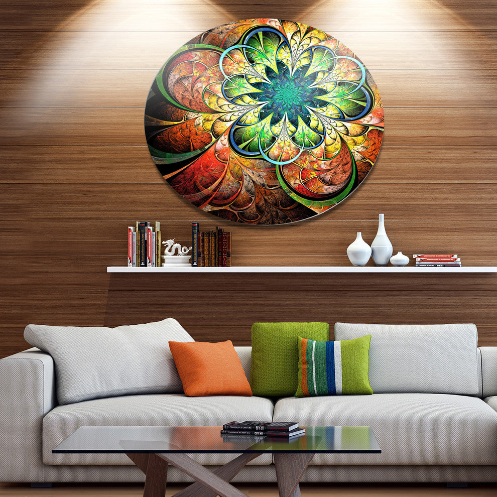 Colorful Fractal Flower Pattern, Floral Large Disc Metal Wall Art, 23"