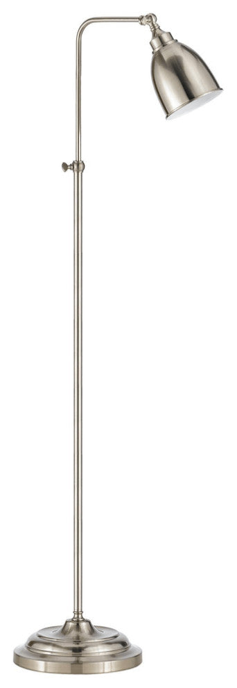 62" Nickel Adjustable Traditional Shaped Floor Lamp With Nickel Dome Shade