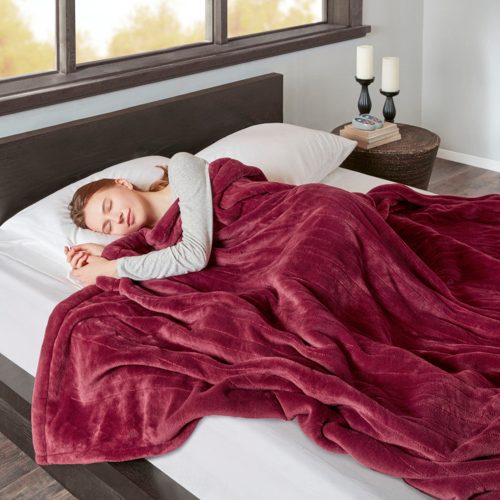 Beautyrest Solid Microlight Heated Blanket, Red, Full