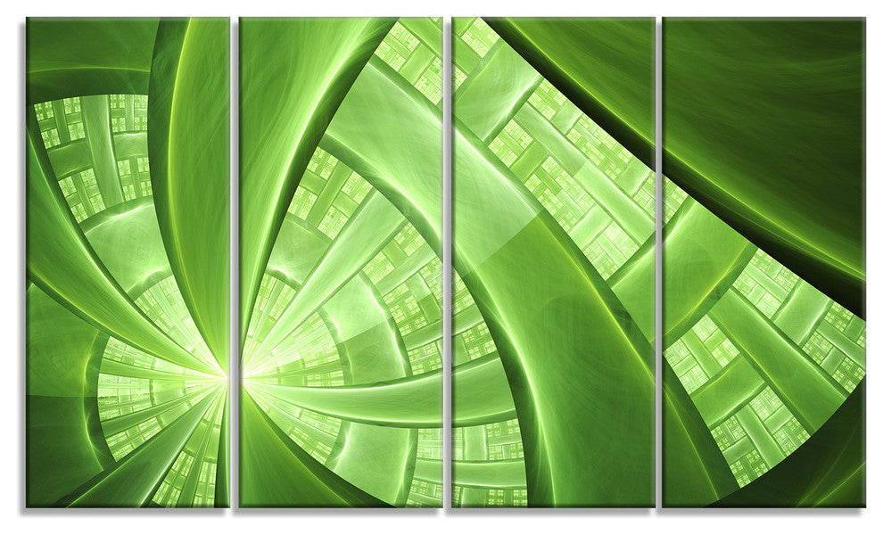 Green Fractal Exotic Plant Stems, Abstract Canvas Art Print, 48"x28", 4 Panels